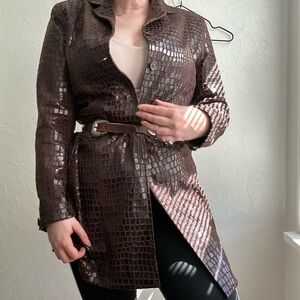 Selene Sport Longline Shirt Jacket in Croc Print